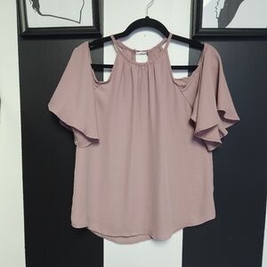 Dusty rose cold shoulder top